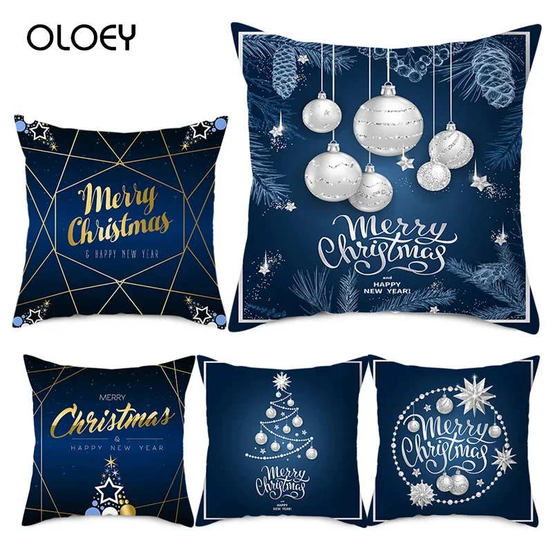 1 Pcs Blue Theme Merry Christmas Decorative Pillowcase  45x45cm