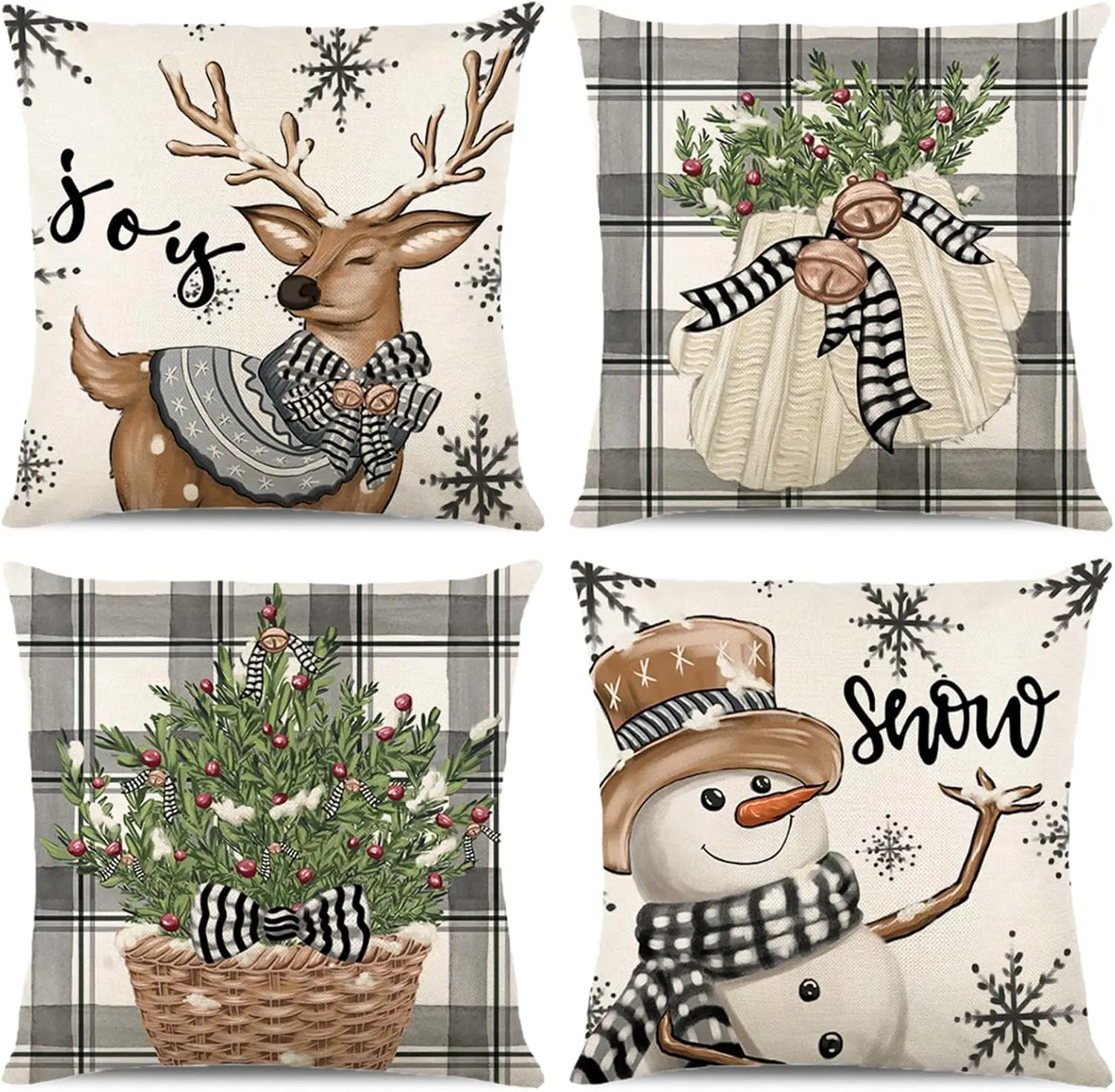 Grey Buffalo Plaid Christmas Pillow Covers