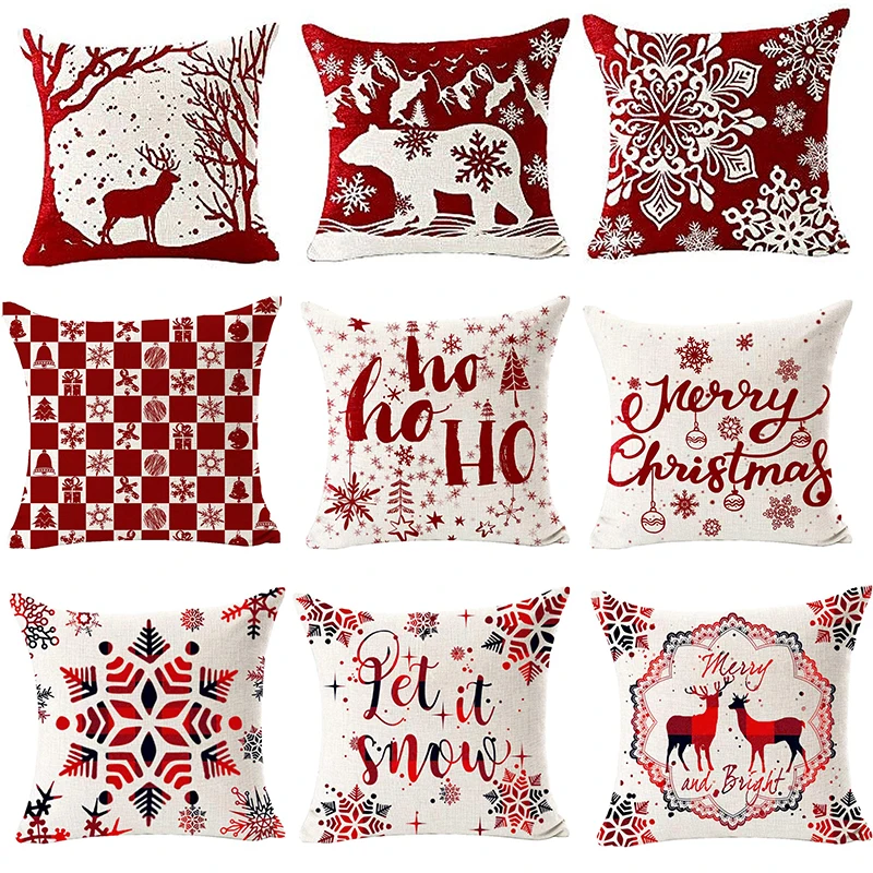 Merry Christmas Snowflake Red Bear Decorative Pillow Cover