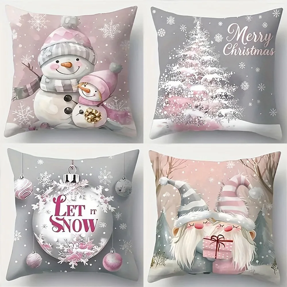 Grey & Pink Christmas Decorative Pillowcase