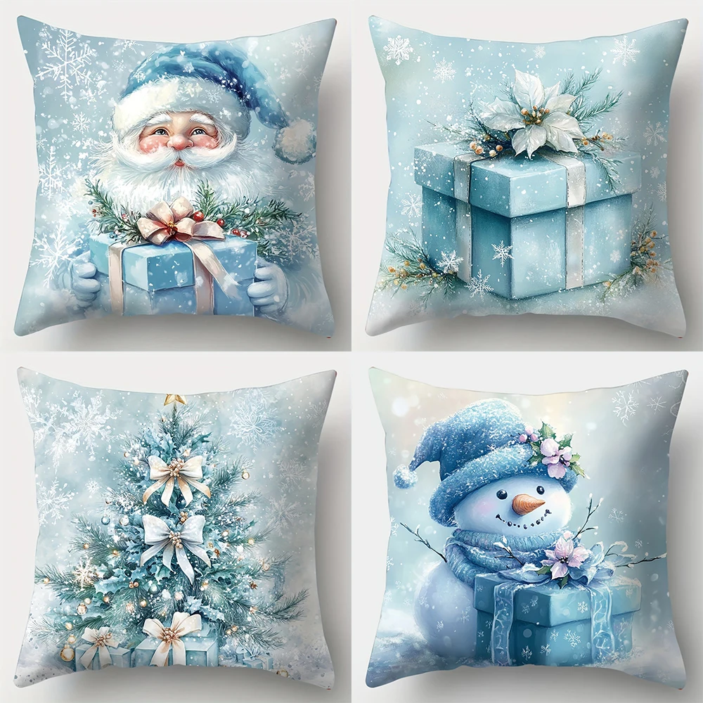 Light Blue Snowflakes Christmas Decoration Pillow Cover