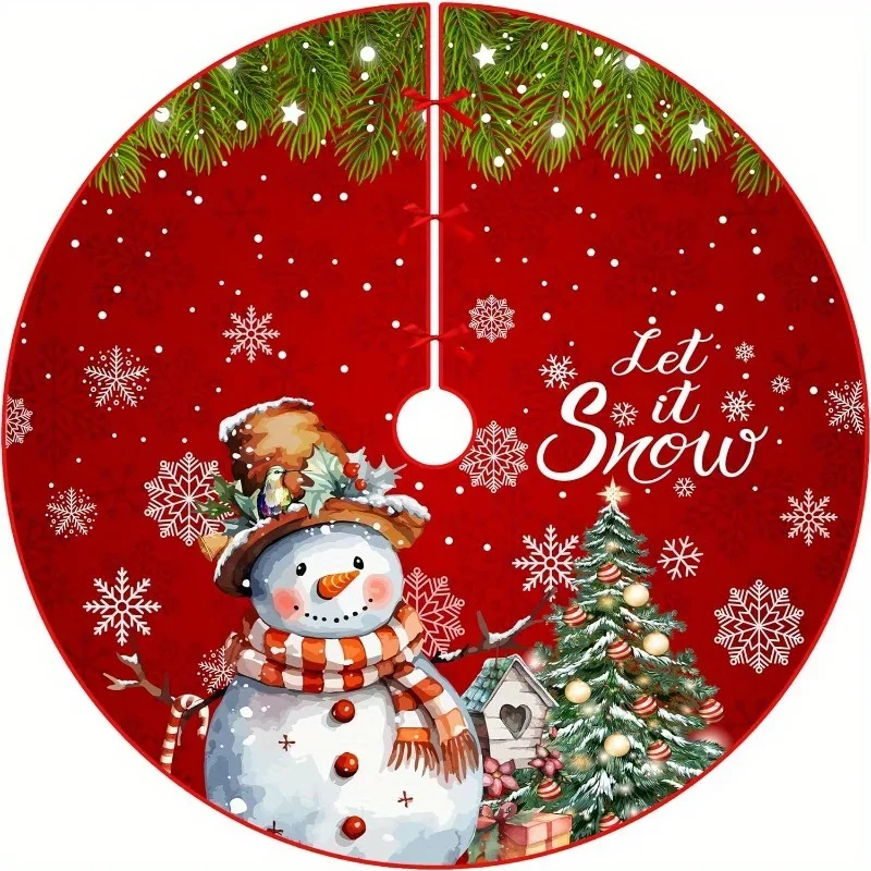 Red Xmas Snowman Snowflakes Christmas Tree Skirt