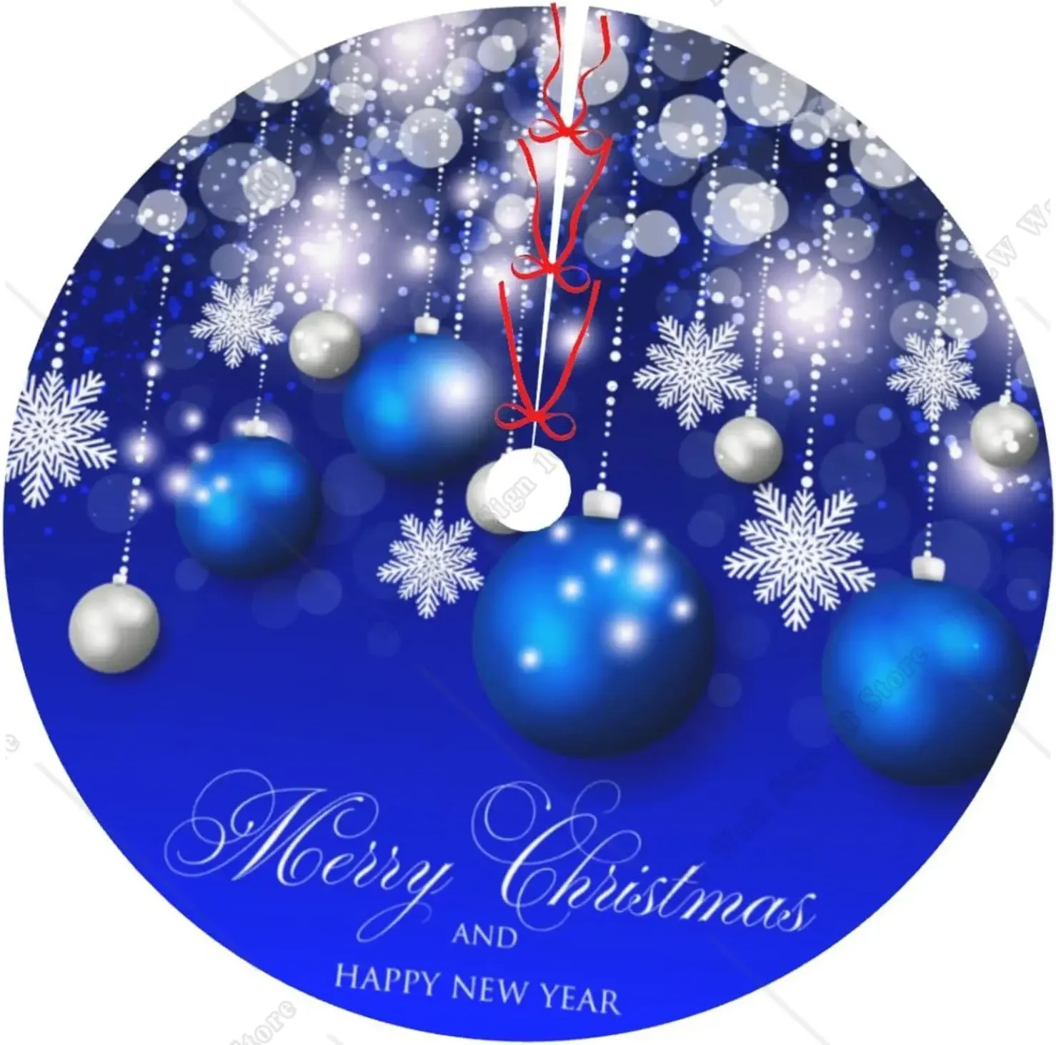 Blue Ball Snowflake Merry Christmas & New Year Tree Skirt