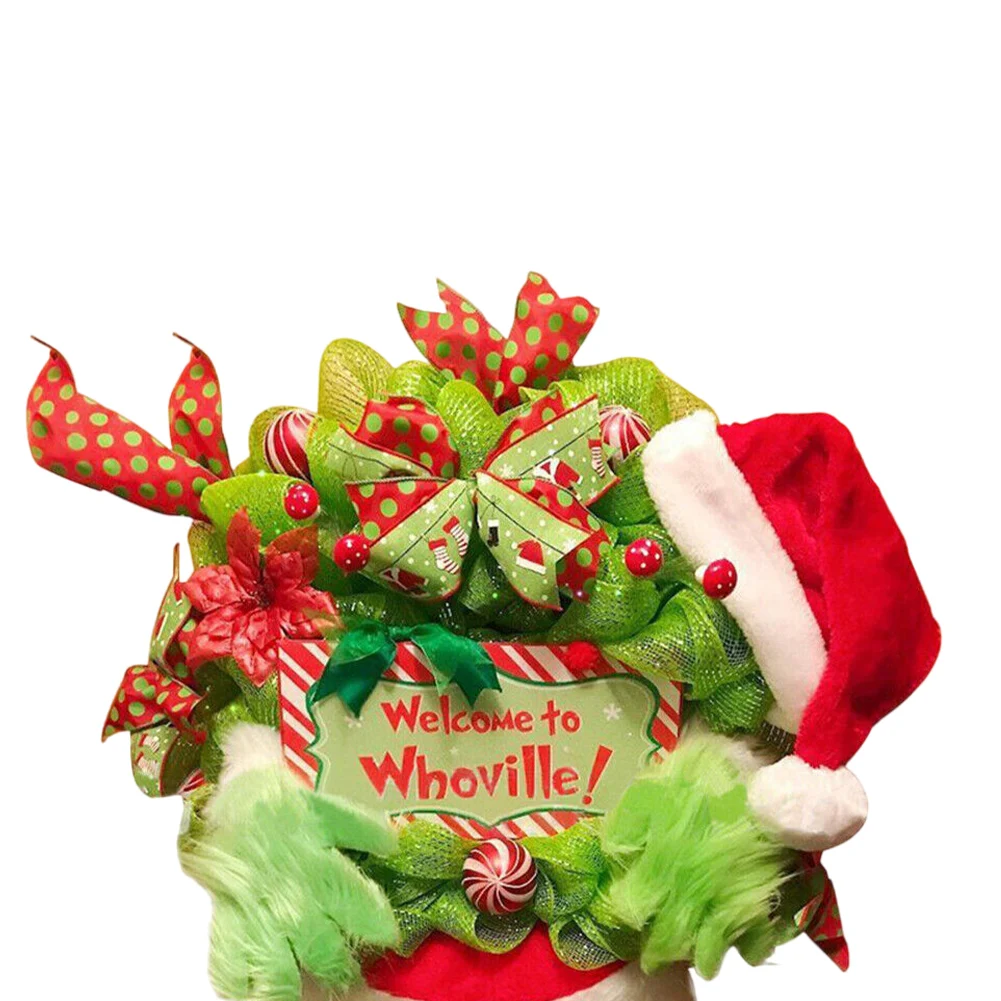 Green Hairy Monster Grinch Leg Christmas Wreath