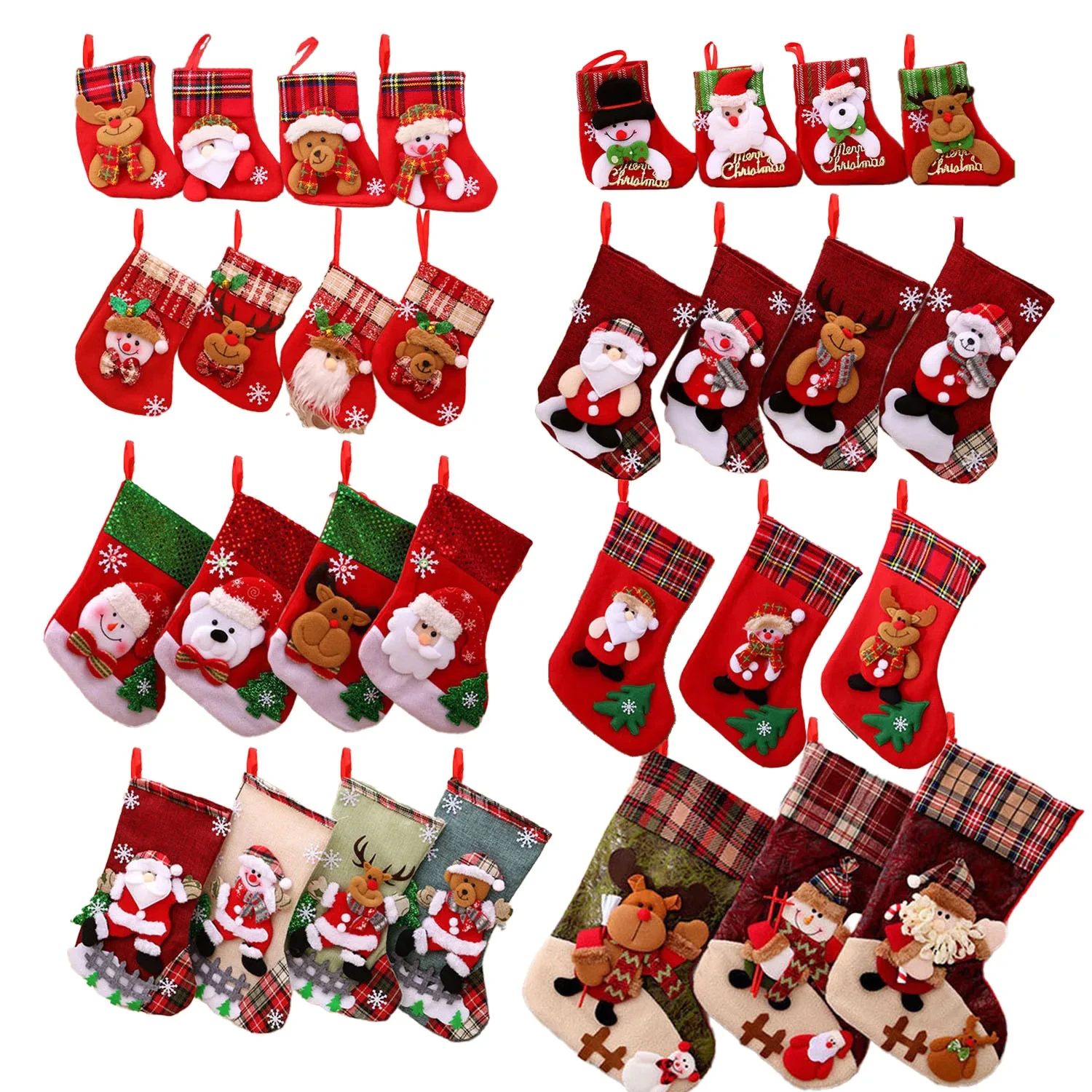 4Pcs Christmas Santa Snowman Hanging Stockings