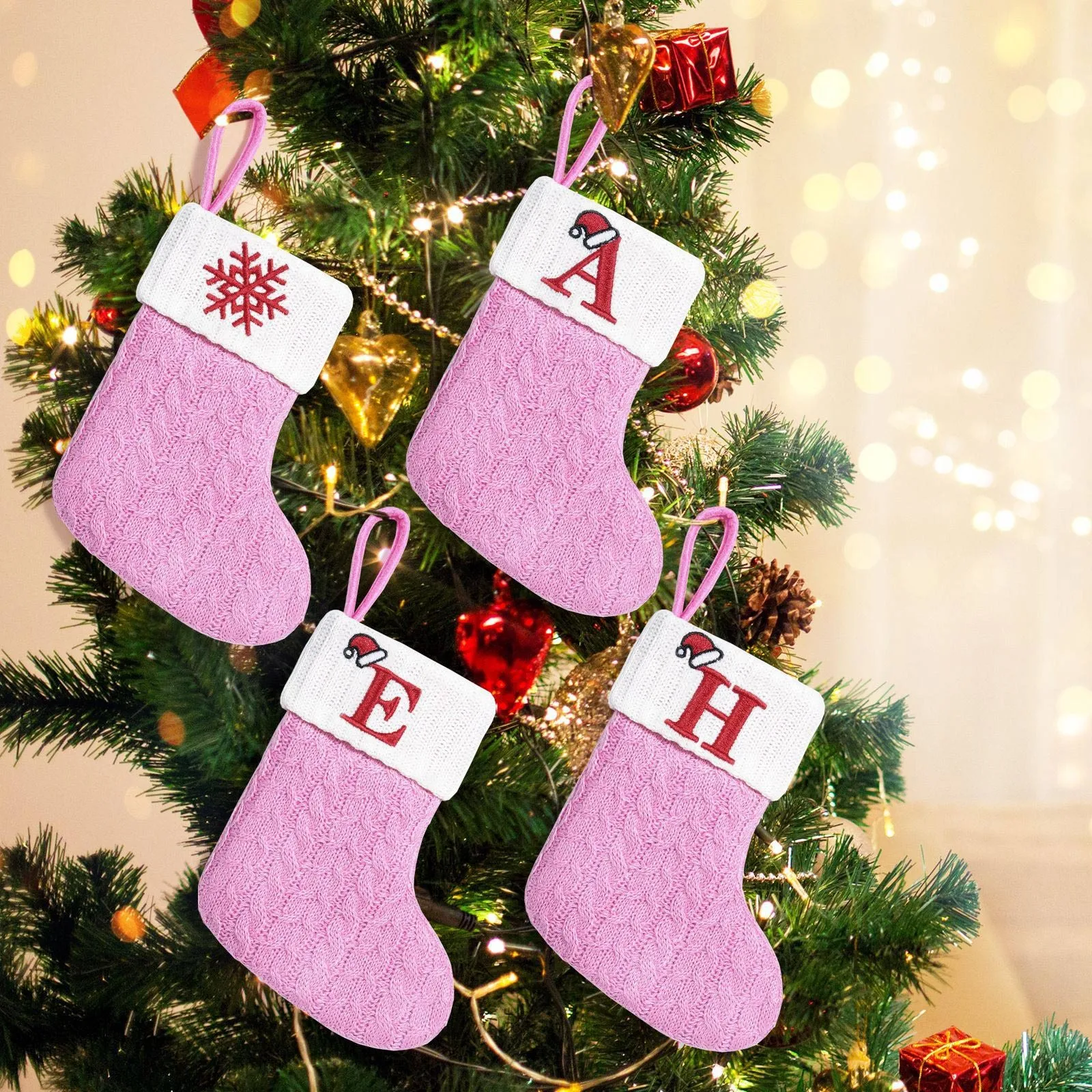 Pink Letter Hanging Christmas Stocking Decoration