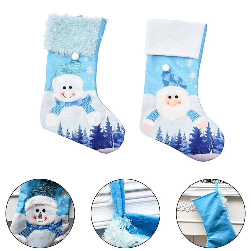 Blue Indoor Knit Santa Candy Doll Hanging Stocking 47*30cm