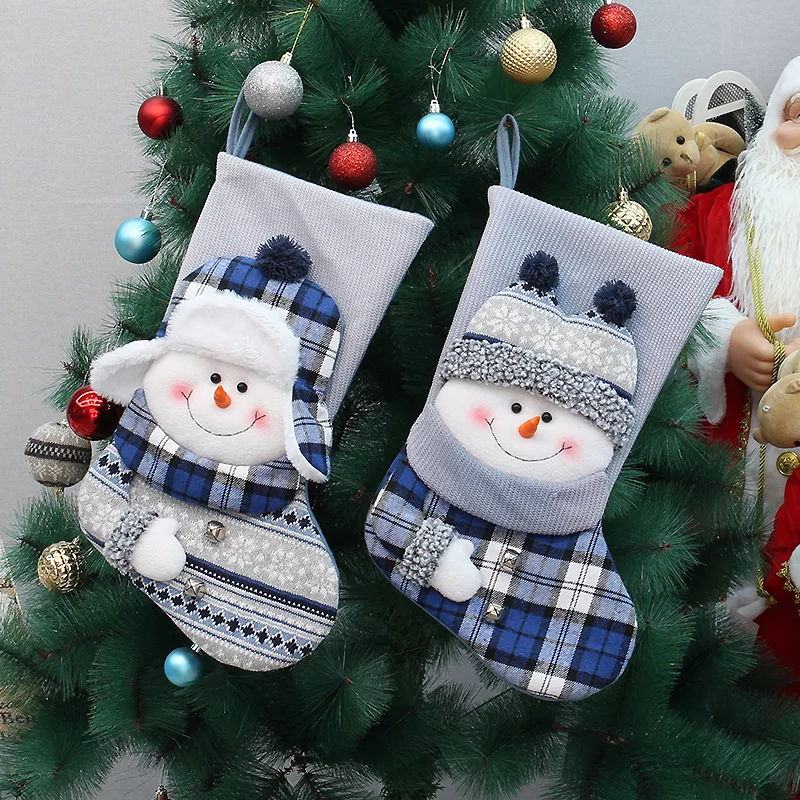 1/2pc Large Christmas Fireplace Stockings Set Blue Snowman