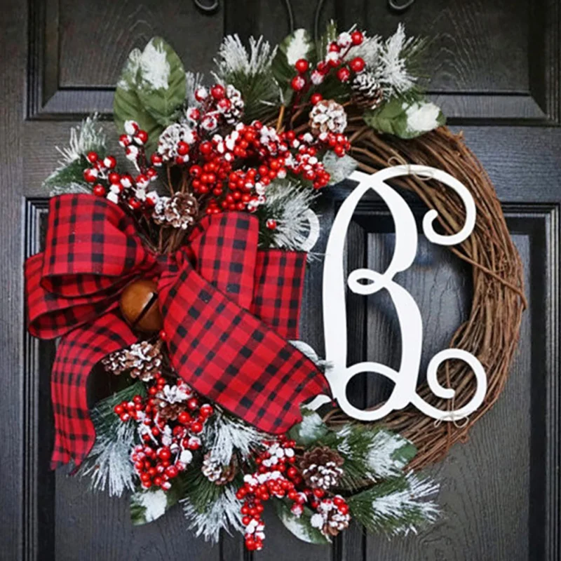 Christmas Wreath With Ribbon Artificial Flower Letter 30/38cm