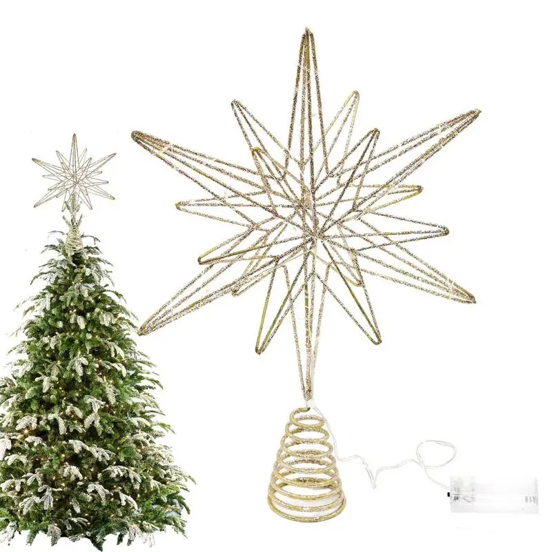 Christmas Tree Glitter Star Topper LED Light Battery Powered