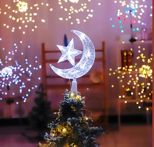 Christmas Star Tree Topper Lights LED Glowing Star Moon