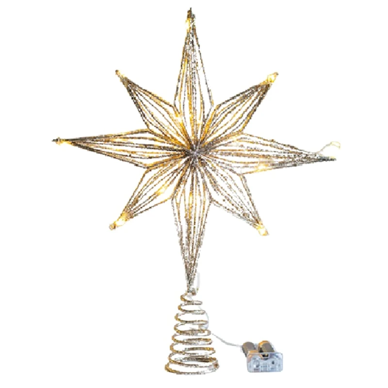 Eight-Pointed Star Tree Light Champagne Gold Christmas Tree Topper