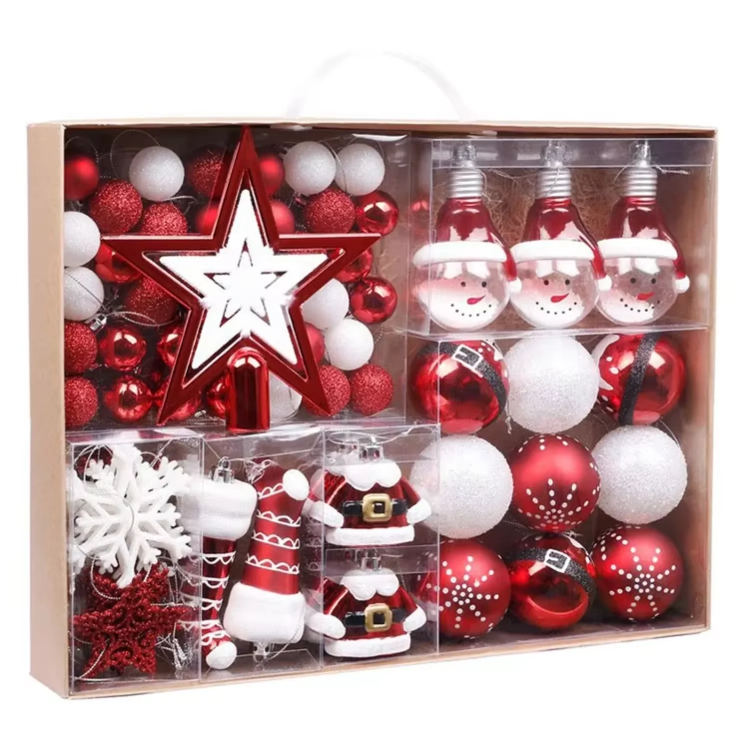 Red and White Clear Shatterproof Xmas Tree Decorations Bauble Ornaments