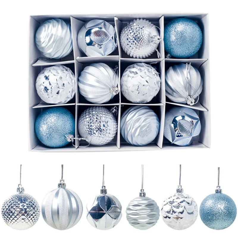 12pcs/set Christmas Round Balls Ornaments With Hanging Rope- Christmas Tree Balls Pendant