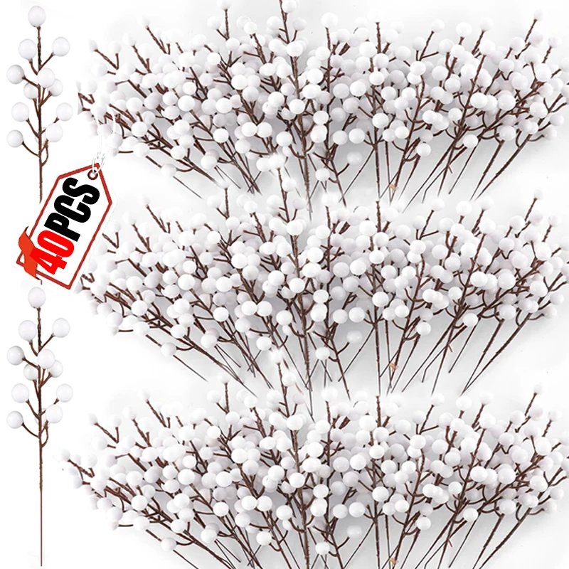 Artificial White Christmas Berries Branch Wreath Ornaments