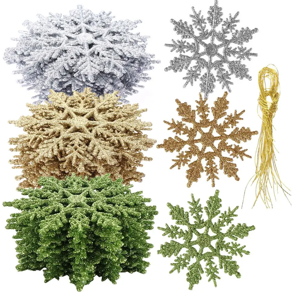 12Pcs Charming Gold Powder Snowflake for Christmas Tree 7.5cm