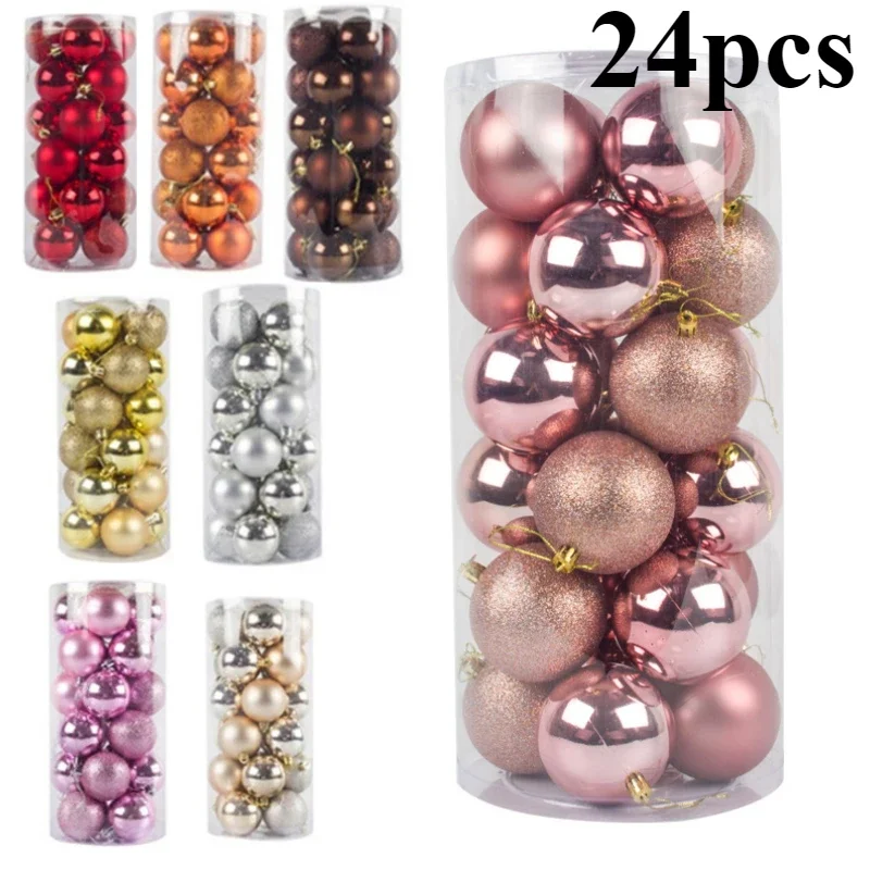 24pcs 3/6cm Glossy Christmas Tree Balls Ornaments