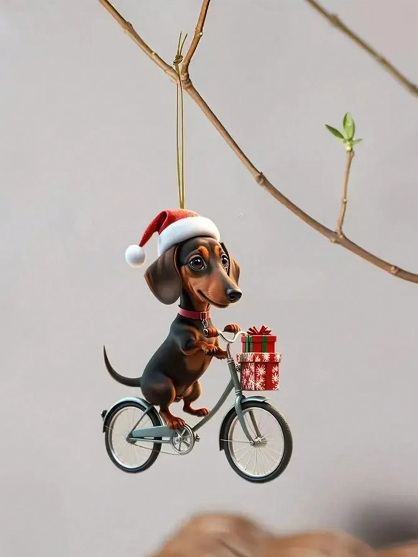 1PC Acrylic Dachshund Christmas Decorations, Puppy Bike Riding Ornaments