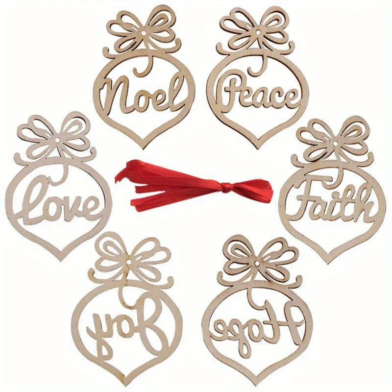 6 Pcs Christmas Decorations Wooden Tree Hanging Pendant Ornament